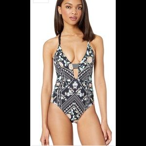 NWT Nanette Lenore black print one piece swimsuit